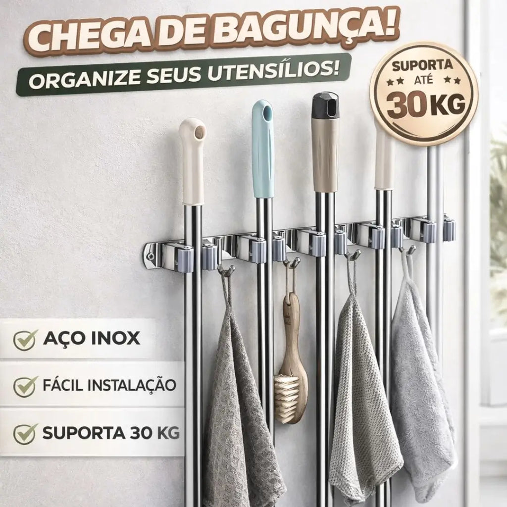 Suporte Organizador de Mops, Vassouras e Utensílios