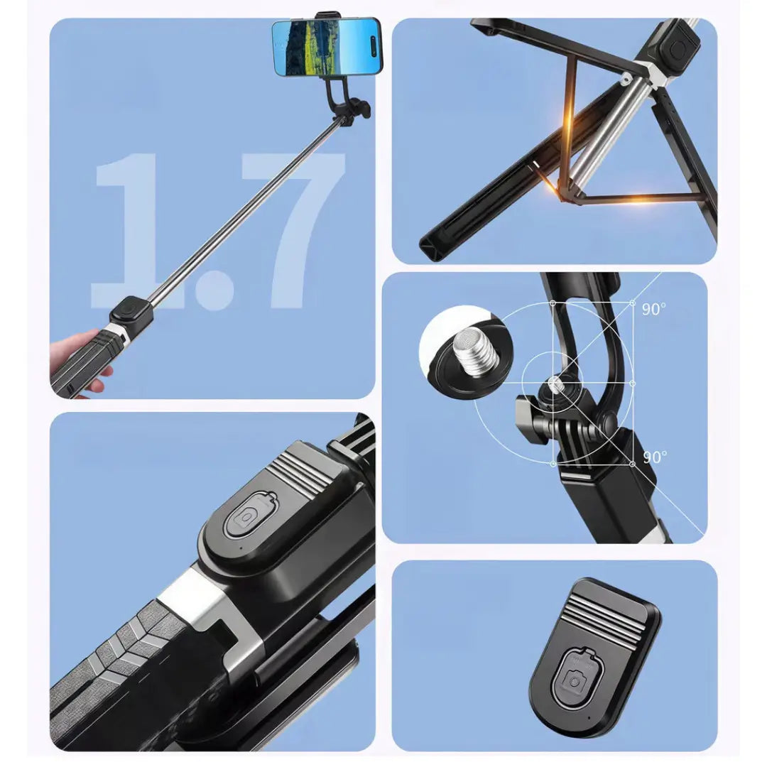 SelfieTrip – Tripé Retrátil 1,7m com Controle Bluetooth